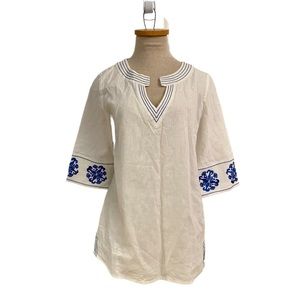 Lilly Pulitzer White Linen Blend W/Blue Embroidery